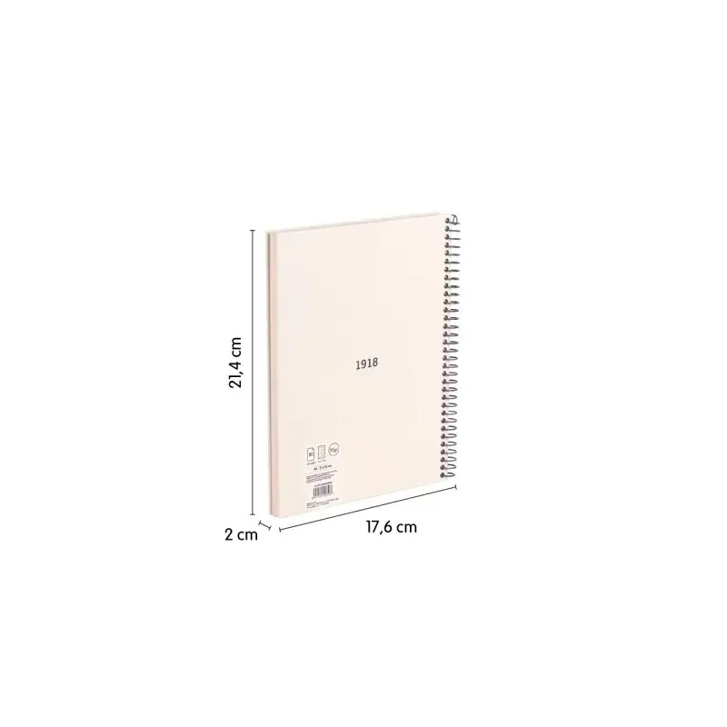 Milan Serie 1918 Cuaderno Espiral Formato A5 Cuadricula 5x5mm - 80 Hojas de 95 gr/m2 - Microperforado, 2 Taladros - Color Beige