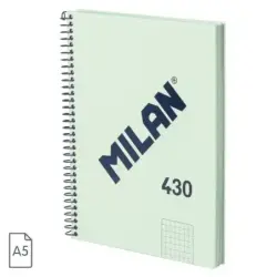 Milan Serie 1918 Cuaderno Espiral Formato A5 Cuadricula 5x5mm - 80 Hojas de 95 gr/m2 - Microperforado, 2 Taladros - Color Verde