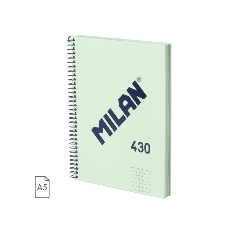 Milan Serie 1918 Cuaderno Espiral Formato A5 Cuadricula 5x5mm - 80 Hojas de 95 gr/m2 - Microperforado, 2 Taladros - Color Verde