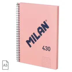 Milan Serie 1918 Cuaderno Espiral Formato A5 Cuadricula 5x5mm - 80 Hojas de 95 gr/m2 - Microperforado, 2 Taladros - Color Rosa |