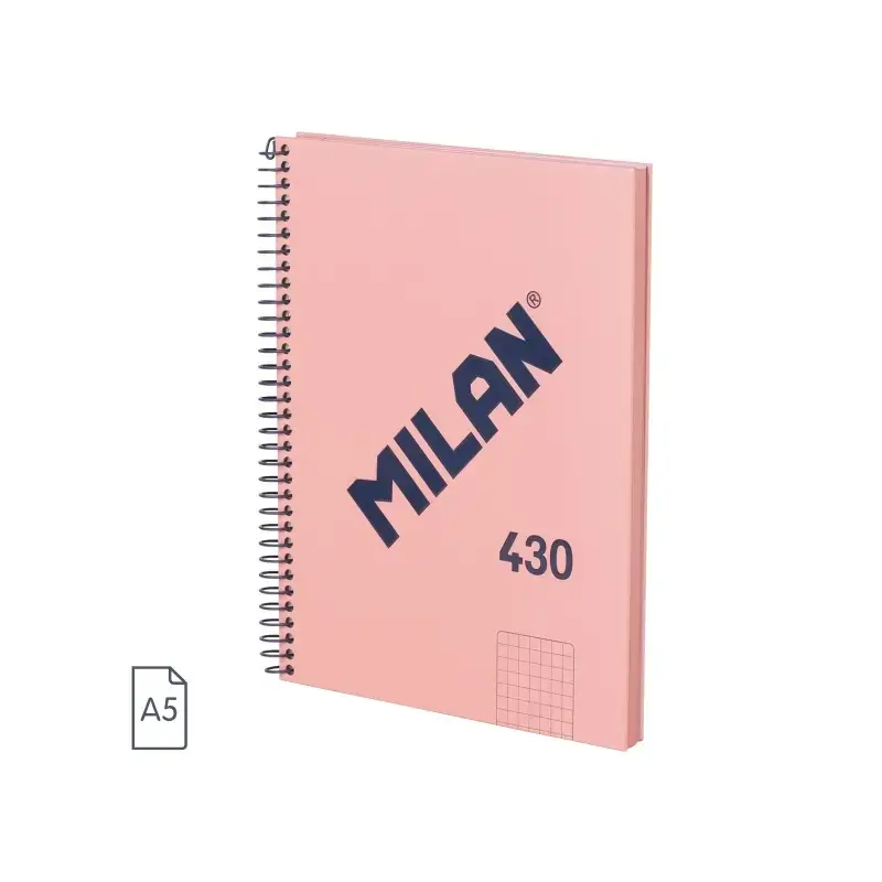 Milan Serie 1918 Cuaderno Espiral Formato A5 Cuadricula 5x5mm - 80 Hojas de 95 gr/m2 - Microperforado, 2 Taladros - Color Rosa |