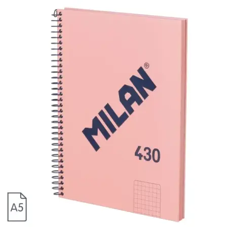 Milan Serie 1918 Cuaderno Espiral Formato A5 Cuadricula 5x5mm - 80 Hojas de 95 gr/m2 - Microperforado, 2 Taladros - Color Rosa |