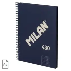 Milan Serie 1918 Cuaderno Espiral Formato A5 Cuadricula 5x5mm - 80 Hojas de 95 gr/m2 - Microperforado, 2 Taladros - Color Azul |