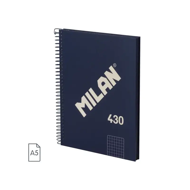 Milan Serie 1918 Cuaderno Espiral Formato A5 Cuadricula 5x5mm - 80 Hojas de 95 gr/m2 - Microperforado, 2 Taladros - Color Azul |