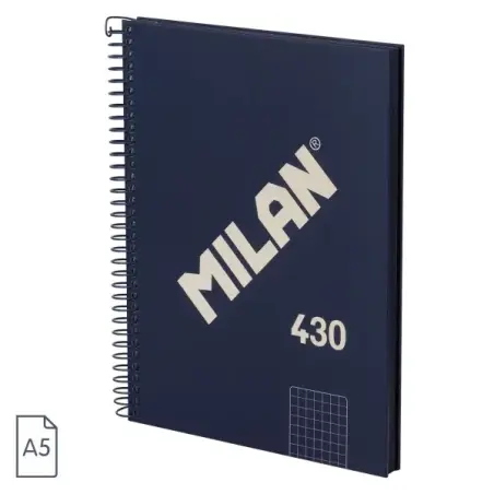 Milan Serie 1918 Cuaderno Espiral Formato A5 Cuadricula 5x5mm - 80 Hojas de 95 gr/m2 - Microperforado, 2 Taladros - Color Azul |