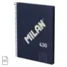 Milan Serie 1918 Cuaderno Espiral Formato A5 Cuadricula 5x5mm - 80 Hojas de 95 gr/m2 - Microperforado, 2 Taladros - Color Azul |