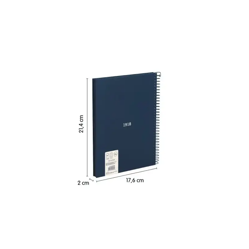 Milan Serie 1918 Cuaderno Espiral Formato A5 Cuadricula 5x5mm - 80 Hojas de 95 gr/m2 - Microperforado, 2 Taladros - Color Azul |