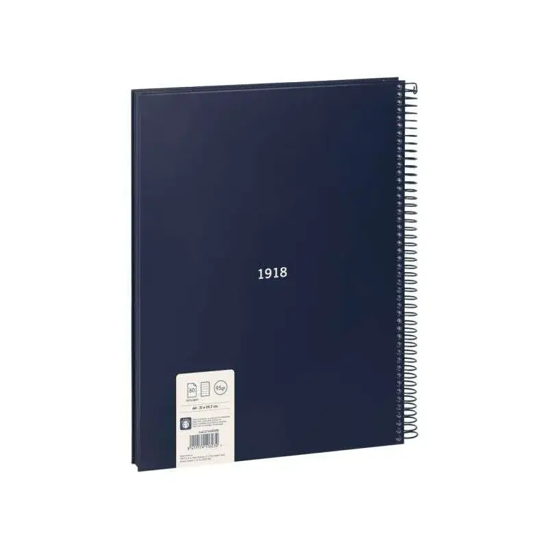 Milan Serie 1918 Cuaderno Espiral Formato A4 Pautado 7mm - 80 Hojas de 95 gr/m2 - Microperforado, 4 Taladros - Color Azul Oscuro