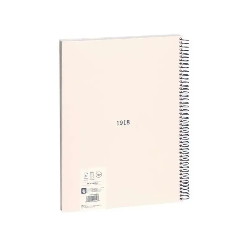 Milan Serie 1918 Cuaderno Espiral Formato A4 Cuadricula 5x5mm - 80 Hojas de 95 gr/m2 - Microperforado, 4 Taladros - Color Beige