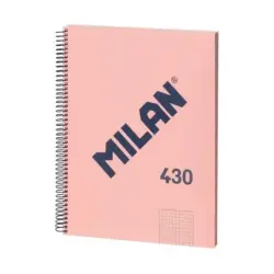 Milan Serie 1918 Cuaderno Espiral Formato A4 Cuadricula 5x5mm - 80 Hojas de 95 gr/m2 - Microperforado, 4 Taladros - Color Rosa |