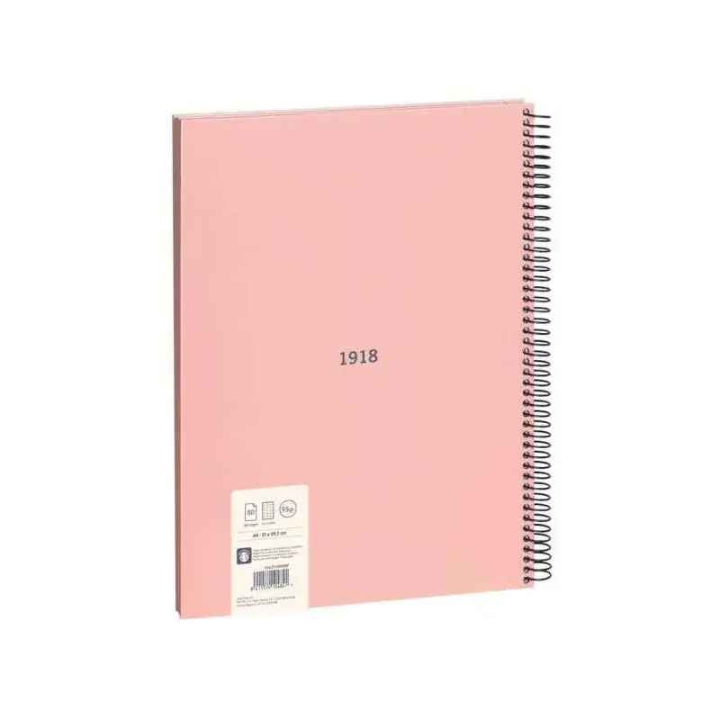 Milan Serie 1918 Cuaderno Espiral Formato A4 Cuadricula 5x5mm - 80 Hojas de 95 gr/m2 - Microperforado, 4 Taladros - Color Rosa |