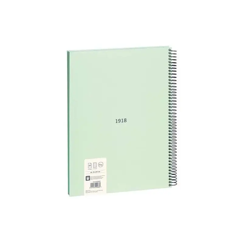 Milan Serie 1918 Cuaderno Espiral Formato A4 Cuadricula 5x5mm - 80 Hojas de 95 gr/m2 - Microperforado, 4 Taladros - Color Verde