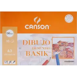Canson Minipack de 10 Hojas de Dibujo Basik Liso A3 - 29,7x42cm - 130g - Color Blanco | Ahorro Imprimiendo