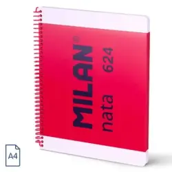 Milan Nata 624 Cuaderno Espiral Formato A4 Pautado 7mm - 80 Hojas de 95 gr/m2 - Microperforado, 4 Taladros - Color Rosa | Ahorro