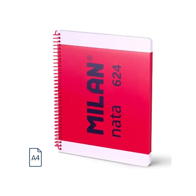 Milan Nata 624 Cuaderno Espiral Formato A4 Pautado 7mm - 80 Hojas de 95 gr/m2 - Microperforado, 4 Taladros - Color Rosa | Ahorro