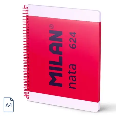 Milan Nata 624 Cuaderno Espiral Formato A4 Pautado 7mm - 80 Hojas de 95 gr/m2 - Microperforado, 4 Taladros - Color Rosa | Ahorro