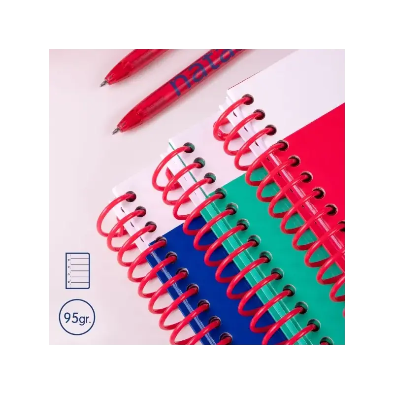 Milan Nata 624 Cuaderno Espiral Formato A4 Pautado 7mm - 80 Hojas de 95 gr/m2 - Microperforado, 4 Taladros - Color Rosa | Ahorro