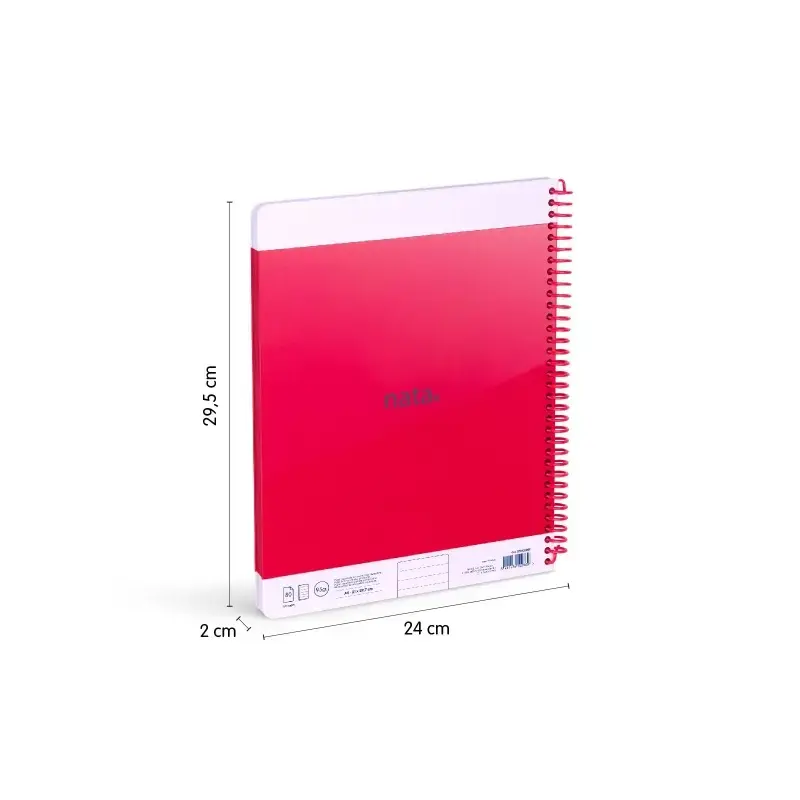 Milan Nata 624 Cuaderno Espiral Formato A4 Pautado 7mm - 80 Hojas de 95 gr/m2 - Microperforado, 4 Taladros - Color Rosa | Ahorro
