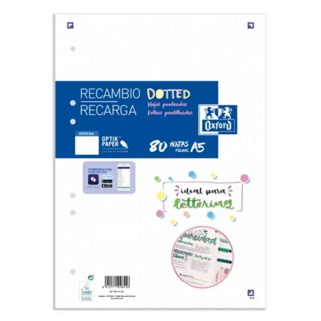 Oxford School A5 Recambio Paquete Dots 80 Hojas - Papel de Alta Calidad - Puntos para Organizar tus Notas | Ahorro Imprimiendo