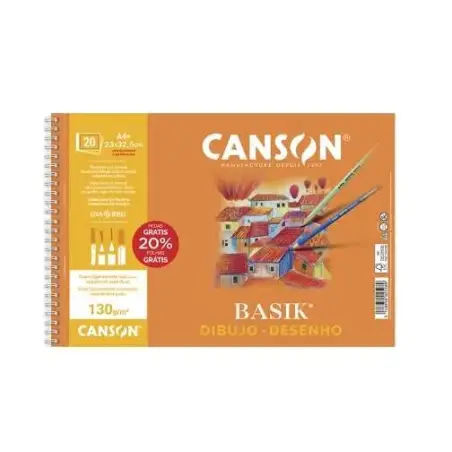 Canson Basik Cuaderno de Dibujo A4+ 20 Hojas Microperforadas 130g/m² - Sin Recuadro - Medidas 23x32.5cm - Color Blanco | Ahorro