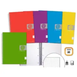 Golden Cuaderno Espiral A4 160 Hojas 60grs Cuadricula 5x5 - Hojas Microperforadas con 4 Taladros y 4 Bandas de Color - Tapa Resi
