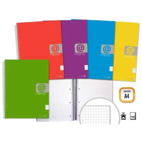 Golden Cuaderno Espiral A4 160 Hojas 60grs Cuadricula 5x5 - Hojas Microperforadas con 4 Taladros y 4 Bandas de Color - Tapa Resi
