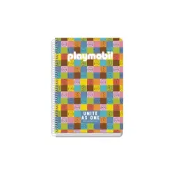 Dohe Playmobil Unite As One Cuaderno Espiral A5 80 Hojas Cuadricula 4mm con Margen - Tapa Rigida Impresa a todo Color - Guardas
