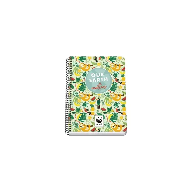 Dohe WWF Tropic Cuaderno Espiral A5 80 Hojas Cuadricula 4mm con Margen - Tapa Rigida Impresa a todo Color y Plastificada en Bril