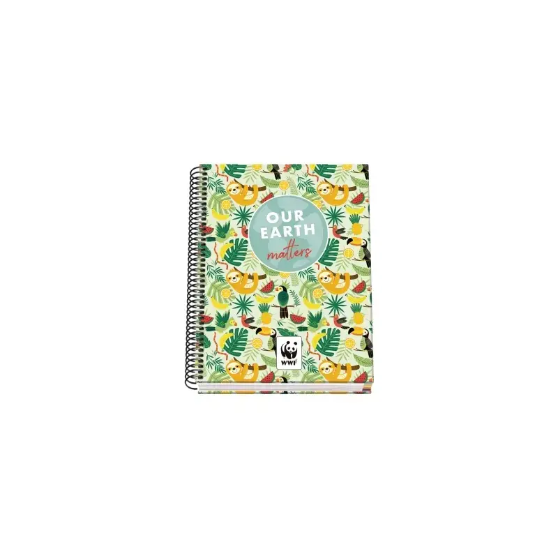 Dohe WWF Tropic Cuaderno Espiral A5 100 Hojas Cuadricula 5mm - Tapa Dura Impresa a todo Color y Plastificada en Brillo - Bandas