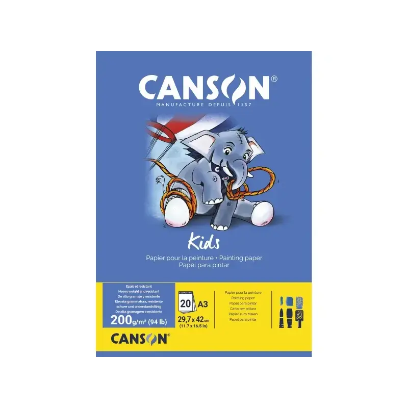 Canson Kids Bloc para Pintar A3 20 Hojas 200 g/m² - Grano Ligero - Certificado FSC - Color Blanco | Ahorro Imprimiendo