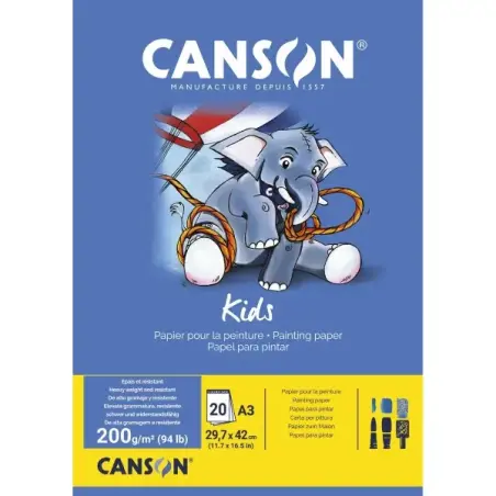 Canson Kids Bloc para Pintar A3 20 Hojas 200 g/m² - Grano Ligero - Certificado FSC - Color Blanco | Ahorro Imprimiendo