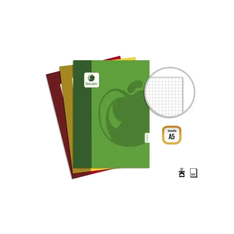 Golden Basic Pack de 10 Libretas Grapadas A5 50 Hojas 60grs Cuadricula - Colores Surtidos | Ahorro Imprimiendo