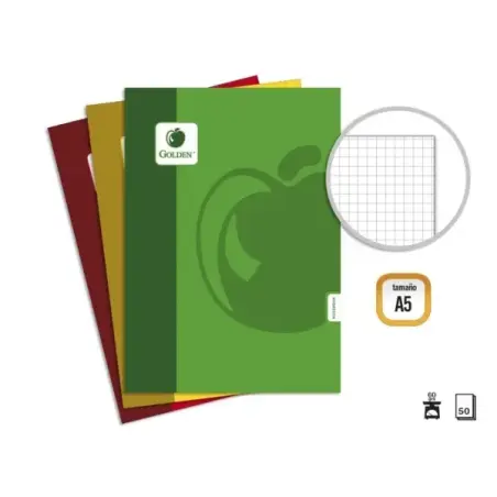 Golden Basic Pack de 10 Libretas Grapadas A5 50 Hojas 60grs Cuadricula - Colores Surtidos | Ahorro Imprimiendo