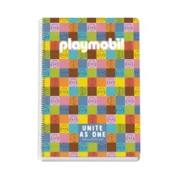 Dohe Playmobil Unite As One Cuaderno Espiral Folio 80 Hojas Cuadricula 4mm con Margen - Tapa Rigida Impresa a todo Color y Plast