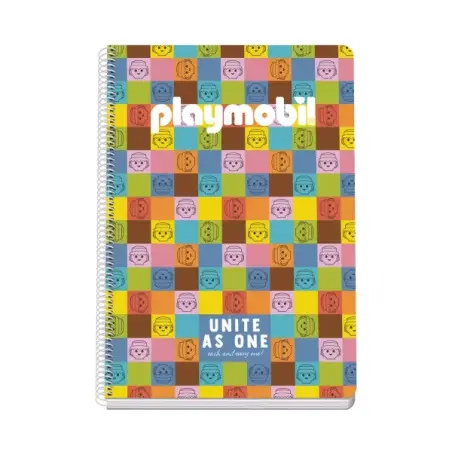 Dohe Playmobil Unite As One Cuaderno Espiral Folio 80 Hojas Cuadricula 4mm con Margen - Tapa Rigida Impresa a todo Color y Plast