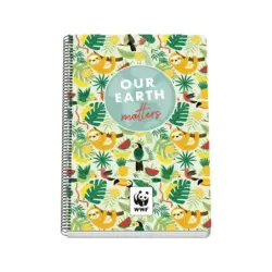 Dohe WWF Tropic Cuaderno Espiral Folio 80 Hojas Cuadricula 4mm con Margen - Tapa Rigida Impresa a todo Color y Plastificada en B