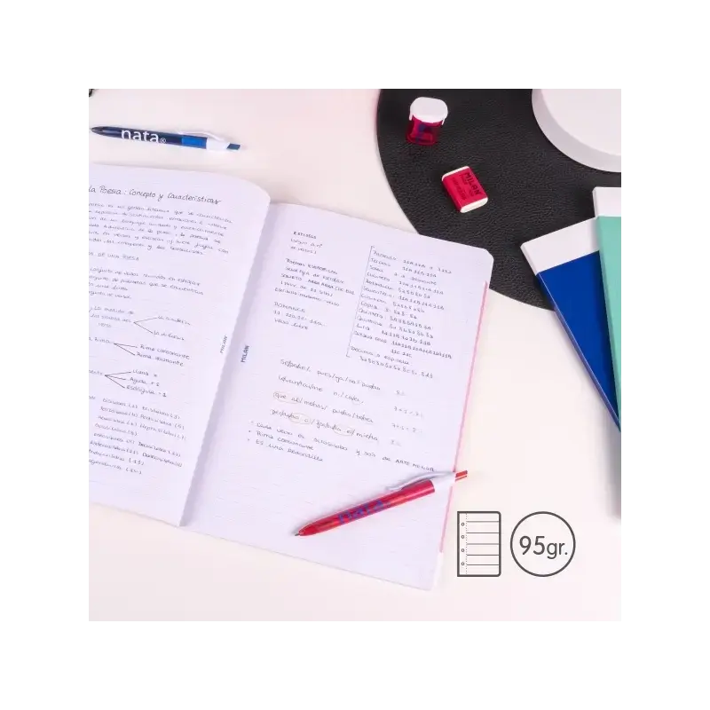 Milan Nata 624 Pack de 3 Libretas Encoladas Formato A4 Pautado 7mm - 48 Hojas de 95 gr/m2 - Microperforado - Colores Surtidos |