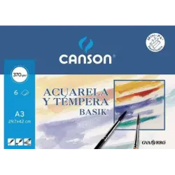 Canson Acuarela Basik Minipack de 6 Hojas A3 - 29.7x42cm - 370g - Color Blanco | Ahorro Imprimiendo