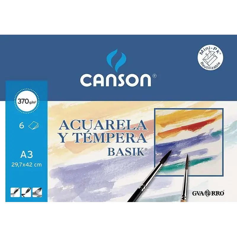 Canson Acuarela Basik Minipack de 6 Hojas A3 - 29.7x42cm - 370g - Color Blanco | Ahorro Imprimiendo