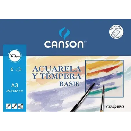 Canson Acuarela Basik Minipack de 6 Hojas A3 - 29.7x42cm - 370g - Color Blanco | Ahorro Imprimiendo