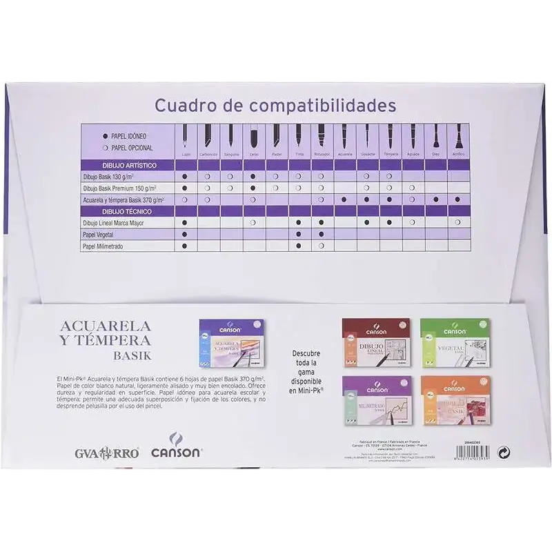 Canson Acuarela Basik Minipack de 6 Hojas A3 - 29.7x42cm - 370g - Color Blanco | Ahorro Imprimiendo