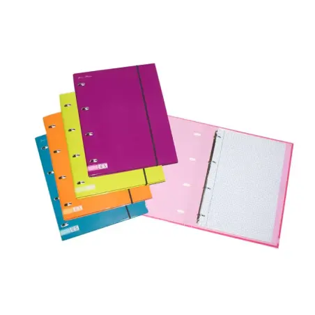 Ancor Carpetblok Carpeta de 4 Anillas A4 con Recambio Cuadriculado 4x4mm - Cierre con Goma - Colores Surtidos | Ahorro Imprimien
