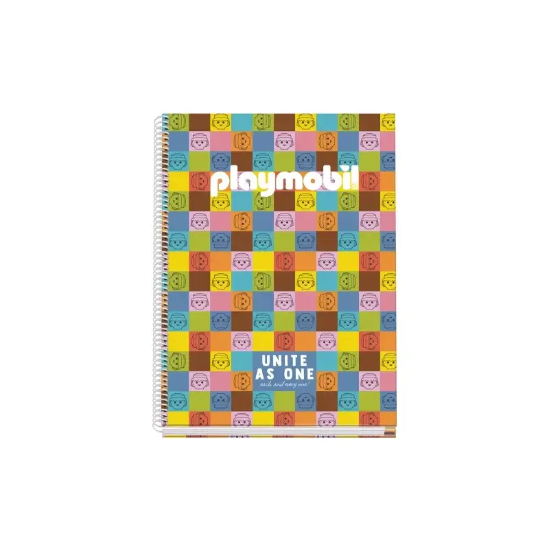 Dohe Playmobil Unite As One Cuaderno Espiral A4 100 Hojas Microperforadas Cuadricula 5mm - Tapa Dura Carton Forrado - Bandas de