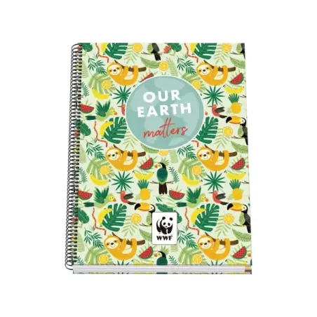 Dohe WWF Tropic Cuaderno Espiral A4 100 Hojas Microperforadas Cuadricula 5mm - Tapa Dura Carton Forrado - Bandas de Color | Ahor