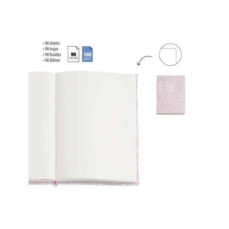 Miquel Rius Back2Fun Cuaderno Encolado con Cubierta de Purpurina Rosa y Patch de Silicona - 96 Hojas Lisas de Papel 100 g/m2 | A