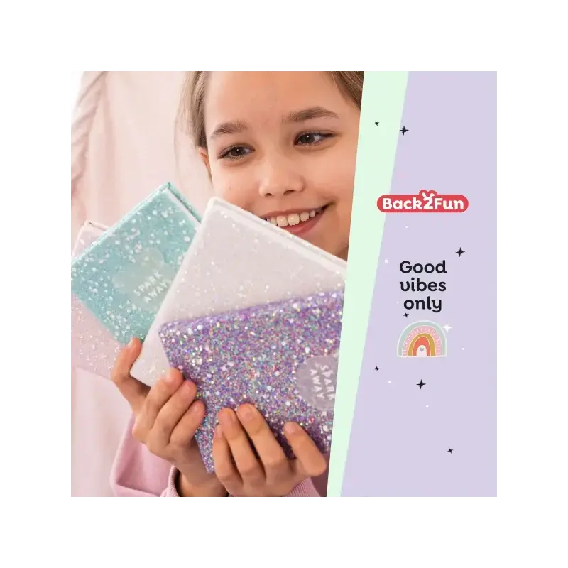 Miquel Rius Back2Fun Cuaderno Encolado con Cubierta de Purpurina Rosa y Patch de Silicona - 96 Hojas Lisas de Papel 100 g/m2 | A