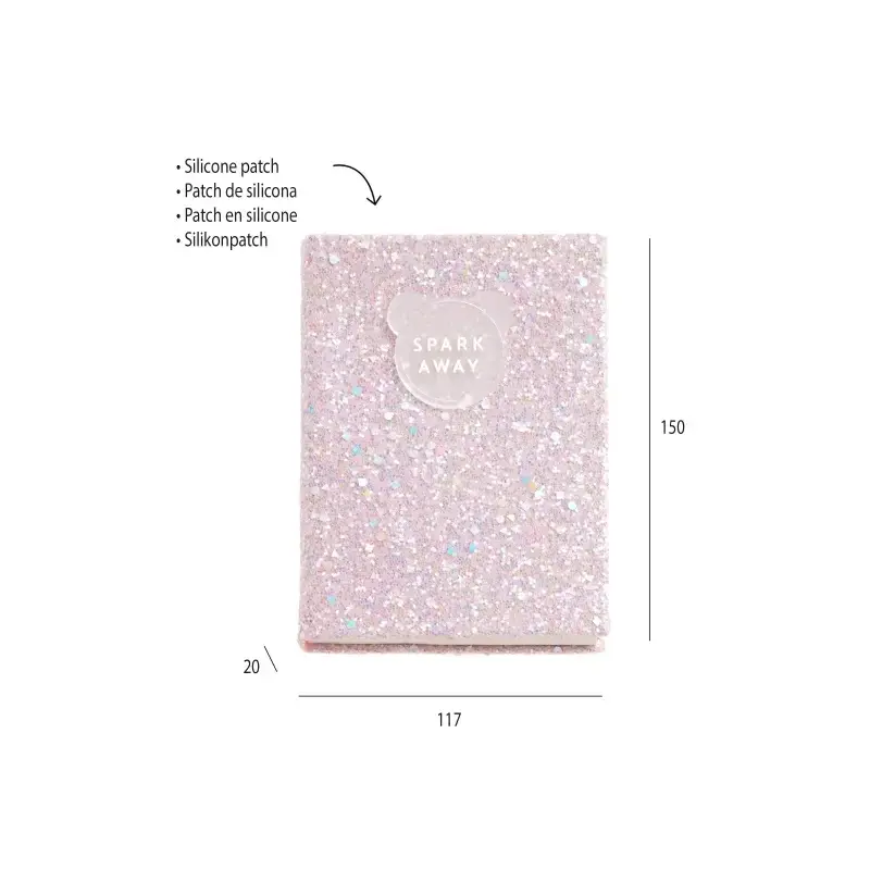 Miquel Rius Back2Fun Cuaderno Encolado con Cubierta de Purpurina Rosa y Patch de Silicona - 96 Hojas Lisas de Papel 100 g/m2 | A