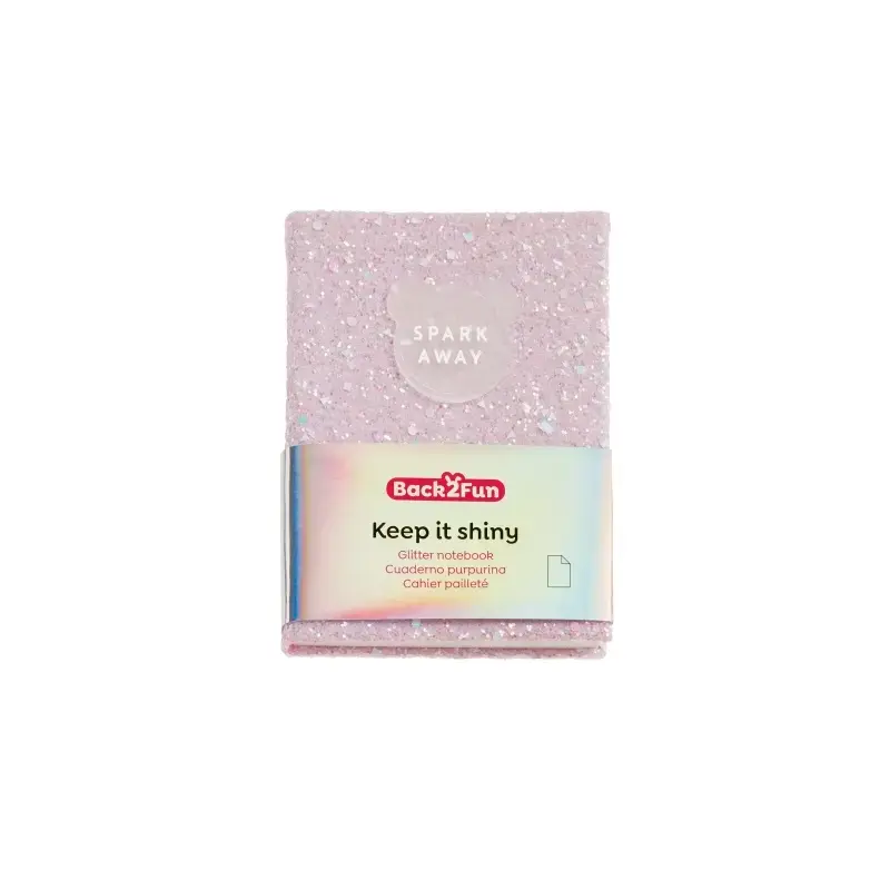 Miquel Rius Back2Fun Cuaderno Encolado con Cubierta de Purpurina Rosa y Patch de Silicona - 96 Hojas Lisas de Papel 100 g/m2 | A