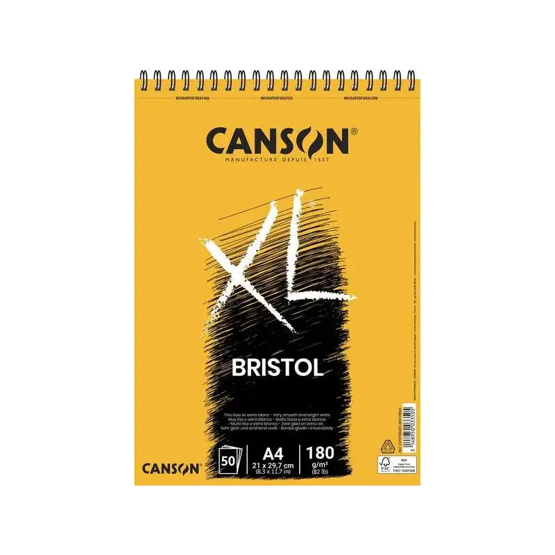 Canson Bloc XL Bristol Extraliso A4 de 50 Hojas 180gr - Acabado Satinado - Muy Resistente - Color Blanco | Ahorro Imprimiendo