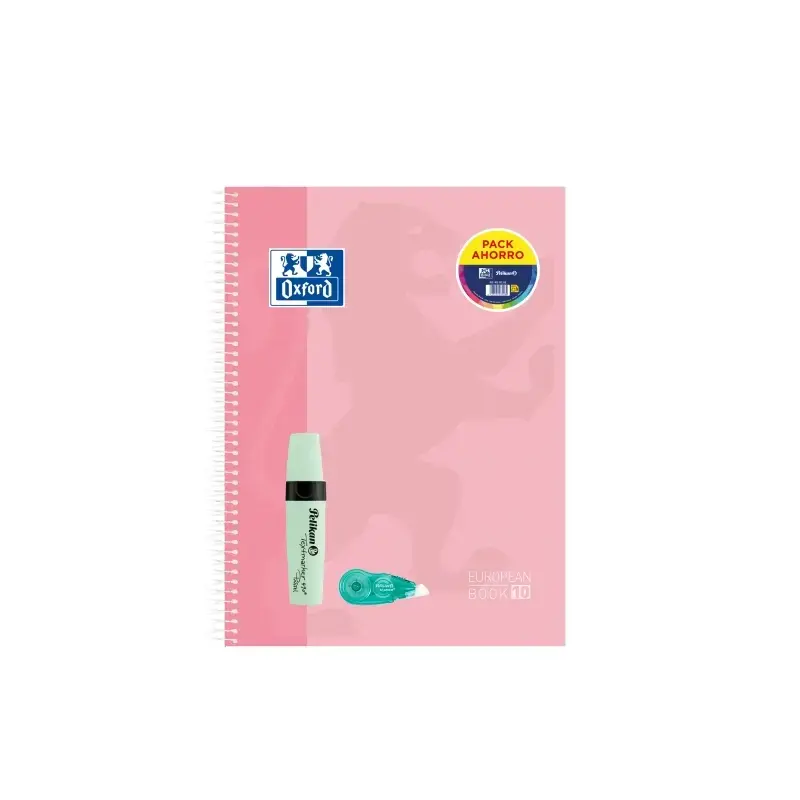 Oxford Europeanbook 10 Touch Cuaderno A4+ Cuadriculado 5x5mm 150 Hojas + Marcador Texmarker 490 Pastel Pelikan + Corrector Fancy